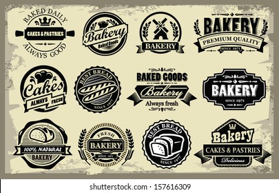 vector organic bakery labels set on grunge