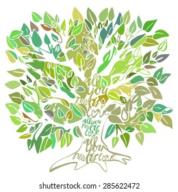 Vector organic cute romantic hand drawing green tree with words