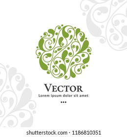Vector organic emblem. Can be used for organic products, jewelry, beauty and fashion industry. Great for logo, invitation, flyer, menu, brochure, business card, banner, background or any desired idea.
