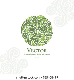 Vector organic emblem. Can be used for organic products, jewelry, beauty and fashion industry. Great for logo, invitation, flyer, menu, brochure, business card, banner, background or any desired idea.