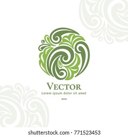 Vector organic emblem. Can be used for organic products, jewelry, beauty and fashion industry. Great for logo, invitation, flyer, menu, brochure, business card, banner, background or any desired idea.