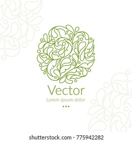 Vector organic emblem. Can be used for organic products, jewelry, beauty and fashion industry. Great for logo, invitation, flyer, menu, brochure, business card, banner, background or any desired idea.