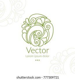 Vector organic emblem. Can be used for organic products, jewelry, beauty and fashion industry. Great for logo, invitation, flyer, menu, brochure, business card, banner, background or any desired idea.