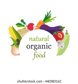 Vector organic farming vegetables. Fresh organic food.