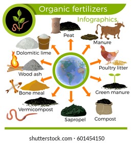 Vector organic fertilizers. Infographics