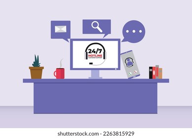 Ilustración de asistencia de 24 horas para el cliente Vector Organic