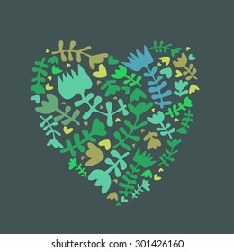 Vector organic floral heart background card template