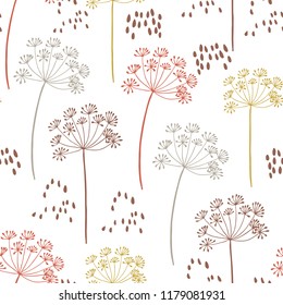 Vector organic floral seamless abstract background, botanical motif, freehand doodles pattern.