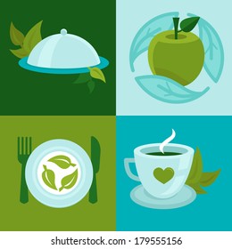 Vector organic food concepts in flat style - vegetarian signs and symbols