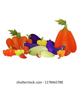 Vector organic fresh vegetables concept healthy food  zucchini, eggplant, pumpkin, papper.