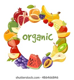 Vector organic fruits frame isolated. Banner with natural fresh food illustration
