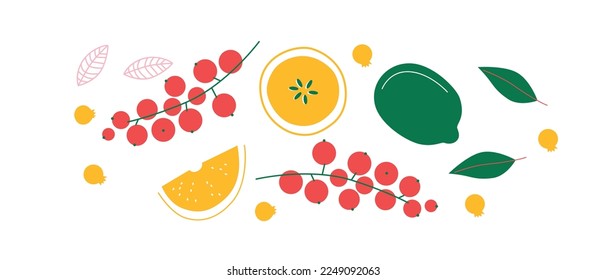 Plantilla de frutos orgánicos vectores. Conjunto de jugosas frutas al estilo de las caricaturas . Estilo de vida saludable, vegetarianismo