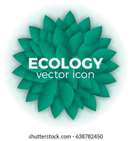 Vector organic, green and natural emblem or logo design template. Ecology concept. Round shape, circle made with leaves.