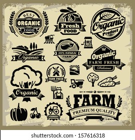 vector organic harvest labels set on grunge