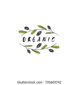 Vector organic label, logo. Olive branches.