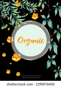 Vector organic labels, bio emblems for restaurants menu, natural products packaging. 100% natural, vegan, eco friendly, organic food labels. 