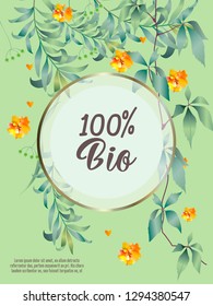 Vector organic labels, bio emblems for restaurants menu, natural products packaging. 100% natural, vegan, eco friendly, organic food labels. 