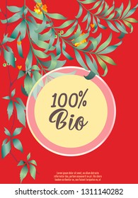 Vector organic labels, bio emblems for restaurants menu, natural products packaging. 100% natural, vegan, eco friendly, organic food labels. 