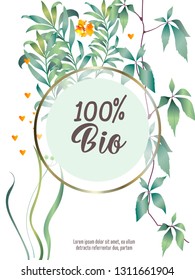 Vector organic labels, bio emblems for restaurants menu, natural products packaging. 100% natural, vegan, eco friendly, organic food labels. 