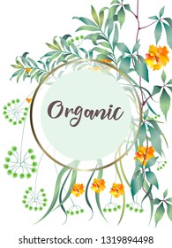 Vector organic labels, bio emblems for restaurants menu, natural products packaging. 100% natural, vegan, eco friendly, organic food labels. 