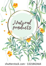 Vector organic labels, bio emblems for restaurants menu, natural products packaging. 100% natural, vegan, eco friendly, organic food labels.