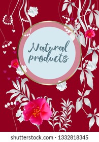 Vector organic labels, bio emblems for restaurants menu, natural products packaging. 100% natural, vegan, eco friendly, organic food labels.