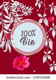 Vector organic labels, bio emblems for restaurants menu, natural products packaging. 100% natural, vegan, eco friendly, organic food labels. 