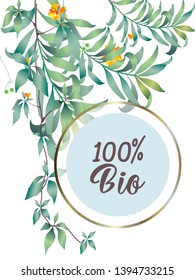 Vector organic labels, bio emblems for restaurants menu, natural products packaging. 100% natural, vegan, eco friendly, organic food labels. 