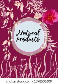 Vector organic labels, bio emblems for restaurants menu, natural products packaging. 100% natural, vegan, eco friendly, organic food labels. 