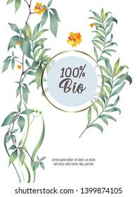 Vector organic labels, bio emblems for restaurants menu, natural products packaging. 100% natural, vegan, eco friendly, organic food labels. 
