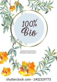 Vector organic labels, bio emblems for restaurants menu, natural products packaging. 100% natural, vegan, eco friendly, organic food labels. 