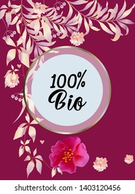 Vector organic labels, bio emblems for restaurants menu, natural products packaging. 100% natural, vegan, eco friendly, organic food labels. 
