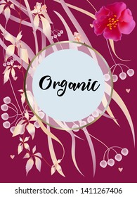 Vector organic labels, bio emblems for restaurants menu, natural products packaging. 100% natural, vegan, eco friendly, organic food labels.