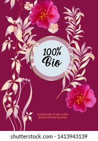 Vector organic labels, bio emblems for restaurants menu, natural products packaging. 100% natural, vegan, eco friendly, organic food labels. 