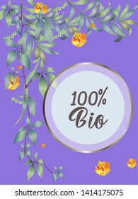 Vector organic labels, bio emblems for restaurants menu, natural products packaging. 100% natural, vegan, eco friendly, organic food labels. 