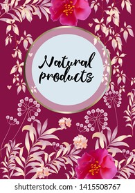 Vector organic labels, bio emblems for restaurants menu, natural products packaging. 100% natural, vegan, eco friendly, organic food labels. 