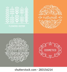 Vector organic labels and emblems in trendy linear style - mono line design elements