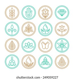 Vector organic line icons and logos - design elements for spa, yoga and cosmetics