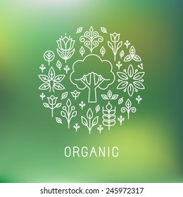 Vector organic logo - outline circle emblem - ecology and bio design elements