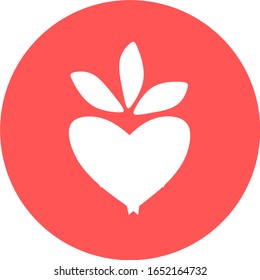 Vector organic market premium icon template. love logo symbol with fruit heart and green leaf sign. Farm food, raw, vegan, eco friendly label for local farmers, healthy bio goods. Fruit Love Logo