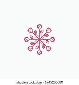 Vector organic and natural emblem and logo design template - Red rose flowers ecology concept or natural cosmetics - circle made with Flowers