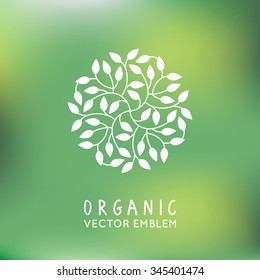 Vector organic and natural emblem and logo design template - green ecology concept or natural cosmetics - circle made with leaves