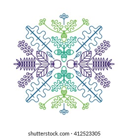Vector organic and natural emblem and logo design template. Circular eco ornament of plants and flowers. Natural motifs.