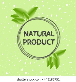Vector organic and natural emblem and logo design template - green ecology concept or natural cosmetics - circle made with bouquet leaves on grunge hipster background