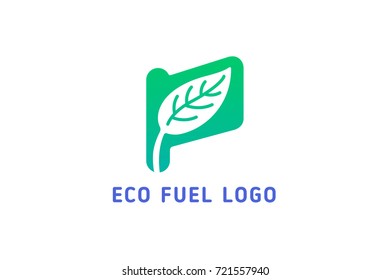 Vector organic and natural emblem and logo design template. Flag with a leaf.