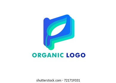 Vector organic and natural logo design template. Alternative fuel. Flag with a leaf.