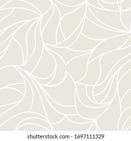 
Vector organic pattern. Seamless texture of plants drawn lines. Stylish leaves light grey background. Modern wallpaper or textile print