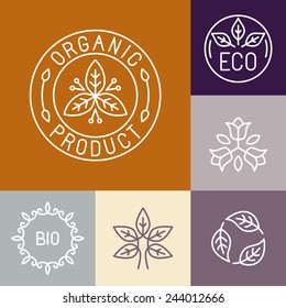 Vector organic product label in outline style - floral logos and design elements