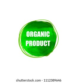 Vector Organic Product Packaging Label Template, Isolated on White Background Green Paint Circle, Scribble Lines and Words.