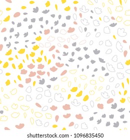Vector organic seamless abstract background, botanical motif with stylized small leaves, freehand doodles pattern.